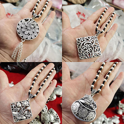 Этнический стиль сплав подвеска пластик имитация жемчуга бусины ожерелья, античное серебро, черно-белые