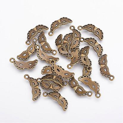 Carnival Decorations Tibetan Style Alloy Masquerade Mask Pendants, Mardi Gras Charms, Cadmium Free & Lead Free, 21x8x3mm, Hole: 2mm