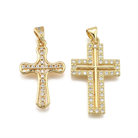 Латунные микро проложить кубического циркония подвески, крестик, долговечный, без свинца и без кадмия