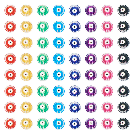 240 pièces 8 perles acryliques transparentes imprimées en couleurs, rond et plat avec des mauvais œil