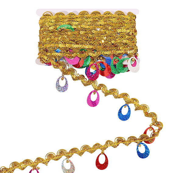 Hilo metálico de poliéster, lentejuelas y cinta de borla de encaje de aleación, para accesorios de ropa, decoración de regalo, lágrima