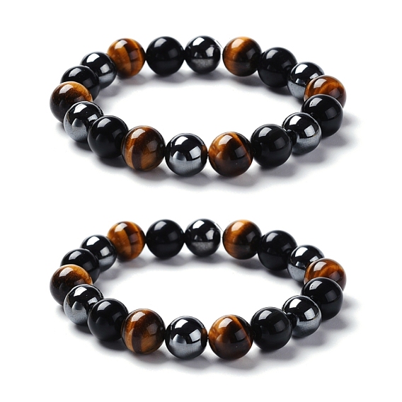 DIY Bracelet Jewelry Making Kits, Including Gemstone Round Beads, Brass Spacer Beads, Elastic Crystal Thread