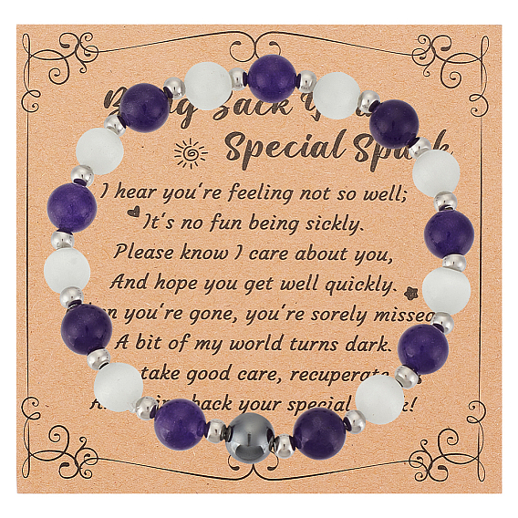 Натуральный аметист, синтетический гематит и круглый эластичный браслет из бисера и кошачьего глаза, украшения из драгоценных камней для женщин