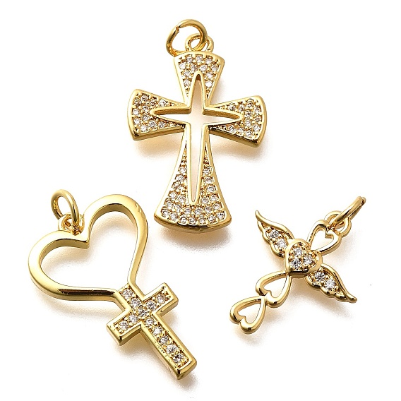 Латунные микро проложить кубического циркония подвески, без кадмия и без свинца, крест прелести, с целью перехода в кольце