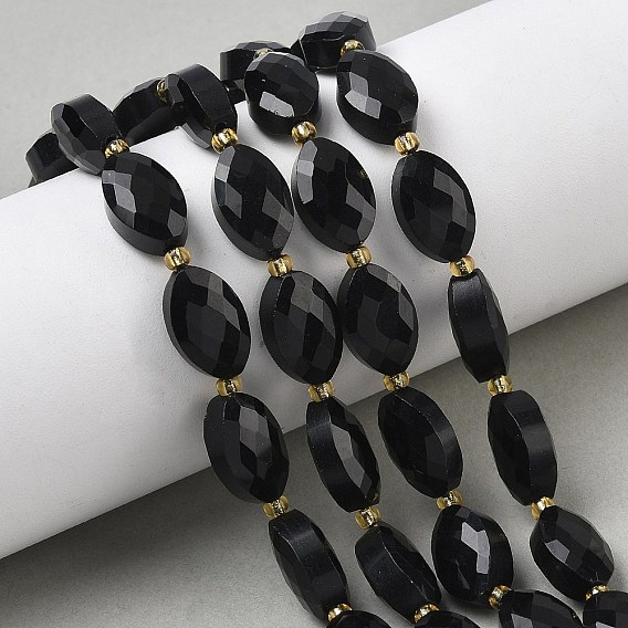 Природные обсидиана бисер нитей, граненые, лошадь форма глаз, с бисером