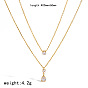 304 Stainless Steel Pave Clear Cubic Zirconia Teardrop Pendant Double Layer Necklaces for Women