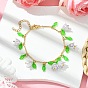 Латунные звенья цепи браслеты с подвесками, браслеты с подвесками в виде цветка из акрила для женщин, с АБС-пластиком и стеклянными бусинами
