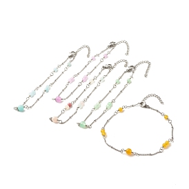 Ножные браслеты из натурального окрашенного белого нефрита и малайзийского нефрита для женщин, 304 ножные браслеты с цепочками-сателлитами из нержавеющей стали