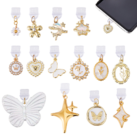 14шт 14 стили пластиковые мобильные пылезащитные заглушки, с подвесками из эмали и сплава , разнообразные