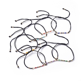 Регулируемые плетеные браслеты из бисера, с бусинами miyuki delica, японский бисер, латунные круглые бусины и нейлоновые нити