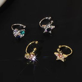 Colorful Inlaid Diamond Star Heart Ear Cuff - Simple, No Piercing, Fashionable, Super Sparkling.