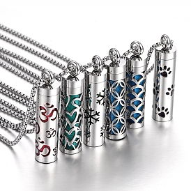 Colliers de bouteilles de parfum en acier titane, colonne avec drap de coton d'aromathérapie à l'intérieur du collier