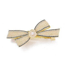 Alloy Crystal Rhinestone Hair Barrettes, with Imitation Pearl Beads, Bowknot with Flower
