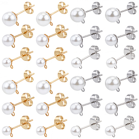 304 Выводы серьги из нержавеющей стали шпилька, с имитацией жемчуга из смолы и фрикционными гайками-ушками