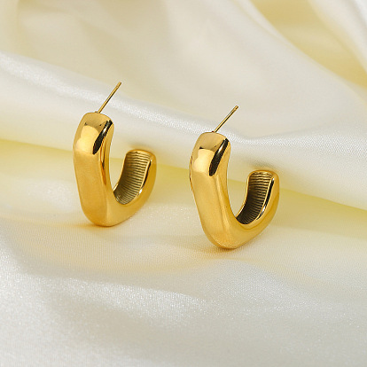 Unique Square Gold Ear Studs - 30mm Stainless Steel Open Hoop Earrings