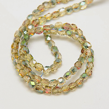 Electroplate Glass Beads Strands, Full Plated, Faceted, Cube, 4x4x4mm, Hole: 1mm, about 100pcs/strand, 15.7 inch