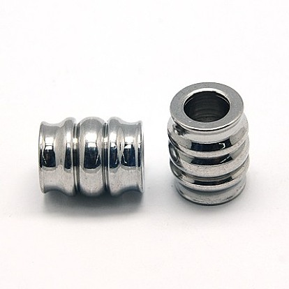 304 Stainless Steel Beads, Grooved Beads, Column, 12x15mm, Hole: 6mm