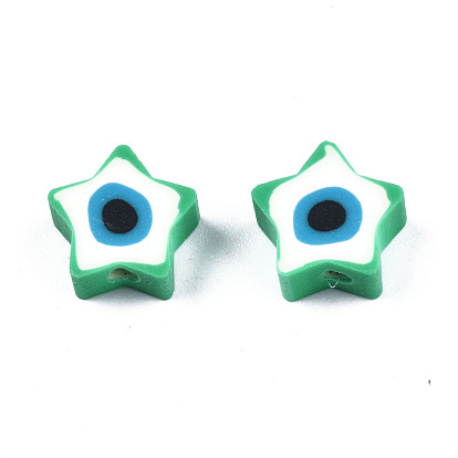 Handmade Polymer Clay Beads, Star with Evil Eye