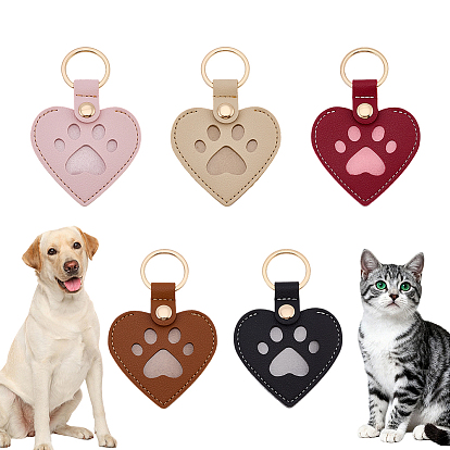 5шт. 5 цвета, подвески-брелоки из искусственной кожи, Сердце с лапой печати, с разъемным кольцом для ключей из цинкового сплава, золотые