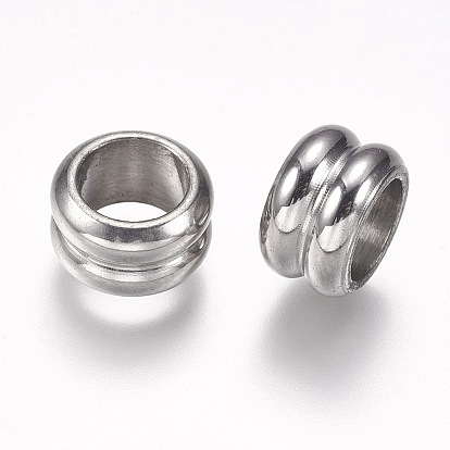 304 из нержавеющей стали бусы, Рифленые бусины, колонка, бусины с большим отверстием