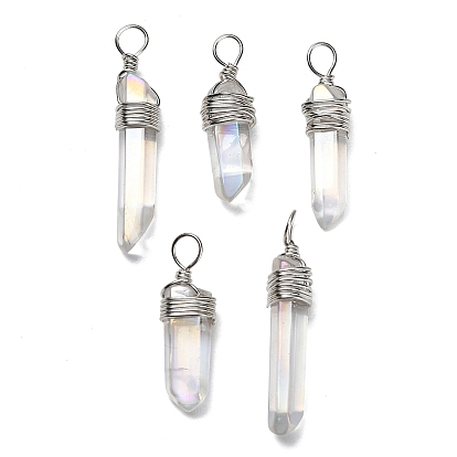 Гальванические подвески из кристаллов натурального кварца, обмотанные проволокой, самородки прелести, с покрытием AB цвета