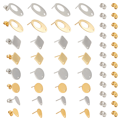 32 шт 8 стиль 304 серьги-гвоздики из нержавеющей стали, овальные и ромбические и плоские круглые и каплевидные