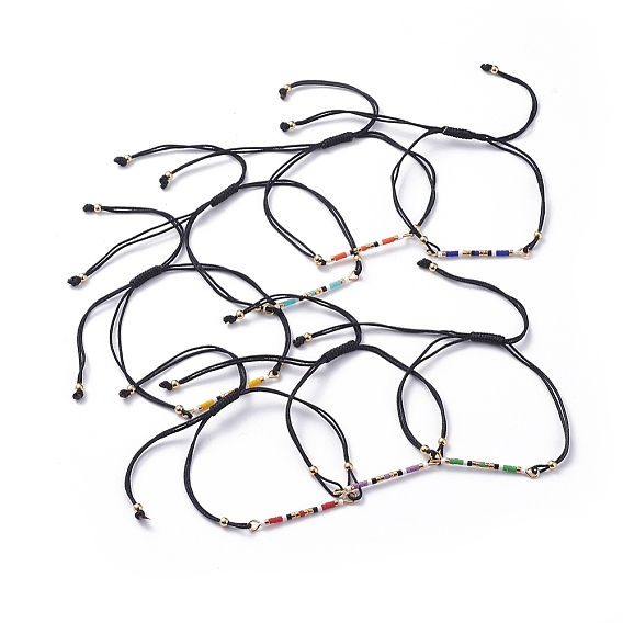 Регулируемые плетеные браслеты из бисера, с бусинами miyuki delica, японский бисер, латунные круглые бусины и нейлоновые нити