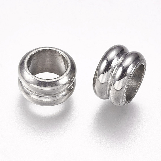 304 из нержавеющей стали бусы, Рифленые бусины, колонка, бусины с большим отверстием