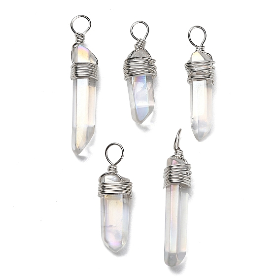 Гальванические подвески из кристаллов натурального кварца, обмотанные проволокой, самородки прелести, с покрытием AB цвета
