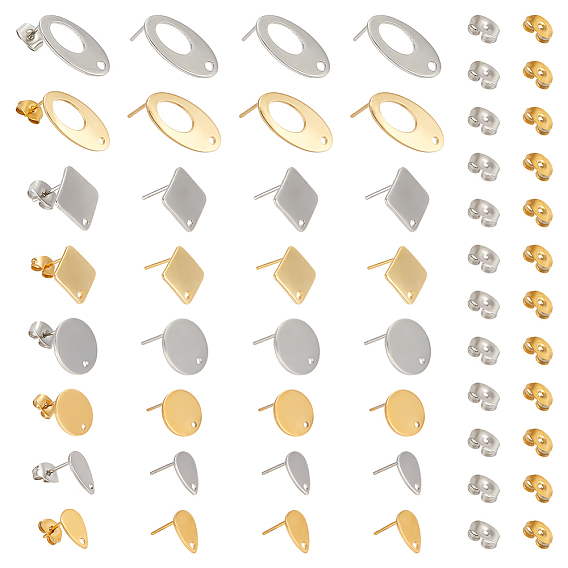 32 шт 8 стиль 304 серьги-гвоздики из нержавеющей стали, овальные и ромбические и плоские круглые и каплевидные