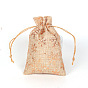 Rectangle Hot Stamping Burlap Packing Pouches Drawstring Bags, for Christmas, Wedding Party and DIY Craft Packing