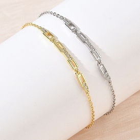 Bracelets à maillons rectangulaires en laiton micro pavé et zircone cubique transparente, plaqué longue durée, crémaillère plaquage, sans plomb et sans cadmium