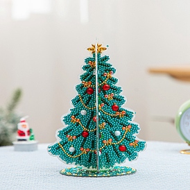 Kits de pintura de diamante de decoración de exhibición de árbol de navidad diy, incluyendo tablero de plástico, diamantes de imitación de resina, pluma, plato de bandeja y arcilla de cola
