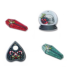 Printed  Acrylic Pendants, for Christmas, Talking Board & Crystal Ball & Coffin & Witch Hat Charm