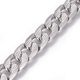 304 Stainless Steel Cuban Link Chains, Chunky Curb Chains, Twisted Chains, Unwelded, Textured