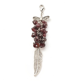 Gemstone Chips Cluster Pendant Decorations, Feather Lobster Clasp Charms, for Keychain, Purse, Backpack Ornament