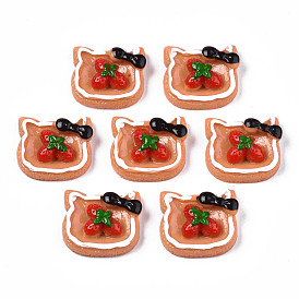 Opaque Epoxy Resin Cabochons, Imitation Food, Bread with Strawberry with Bowknot