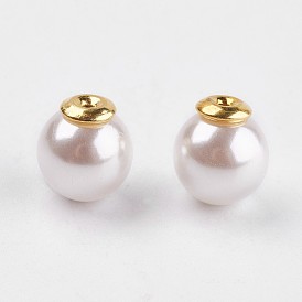 Acrylic Pearl Ear Nuts, Earring Backs, with Golden Tone Brass Findings, Round