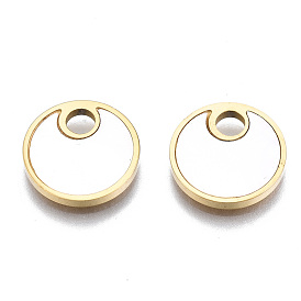 316 Surgical Stainless Steel Charms, with Shell, Flat Round