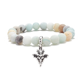Bracelet extensible perlé rond en amazonite fleur givrée naturelle avec breloque dragon, bijoux en pierre pour femme