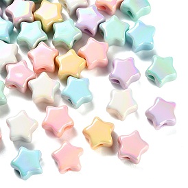 UV Plating Opaque Acrylic European Beads, Large Hole Beads, Iridescent, Star