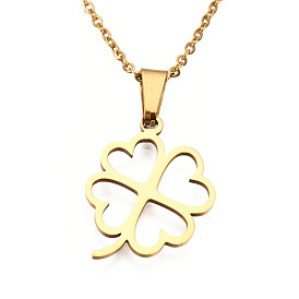  201 Stainless Steel Pendants Necklaces, with Cable Chains and Lobster Claw Clasps, Clover