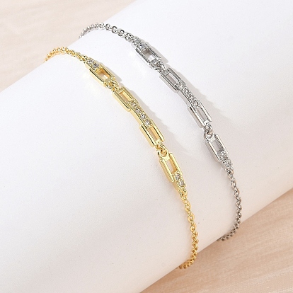Bracelets à maillons rectangulaires en laiton micro pavé et zircone cubique transparente, plaqué longue durée, crémaillère plaquage, sans plomb et sans cadmium