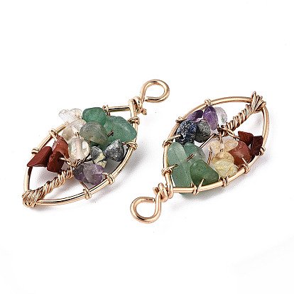 Природные и синтетические Gemstone подвески, золотистая латунная проволока, дерево, овальные