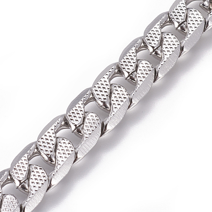 304 Stainless Steel Cuban Link Chains, Chunky Curb Chains, Twisted Chains, Unwelded, Textured