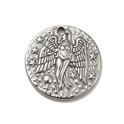 Pendentifs en acier inoxydable, plat rond avec étoile et ange