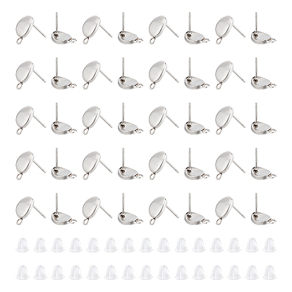 50шт. 201 фурнитура для сережек-гвоздиков овальной формы из нержавеющей стали, с 304 штифтами из нержавеющей стали и горизонтальными петлями и 80пластиковыми ушными гайками