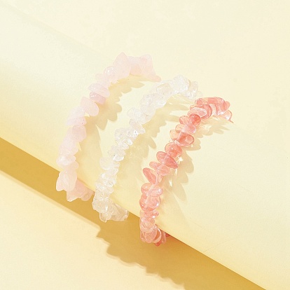 3 шт. 3 стиль, набор эластичных браслетов из натуральных и синтетических драгоценных камней с крошками из бисера для женщин