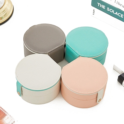 2 Layer Round PU Leather Jewelry Boxes with Mirror Inside, Portable Travel Jewelry Organizer Case, for Earrings, Rings, Necklaces Storage