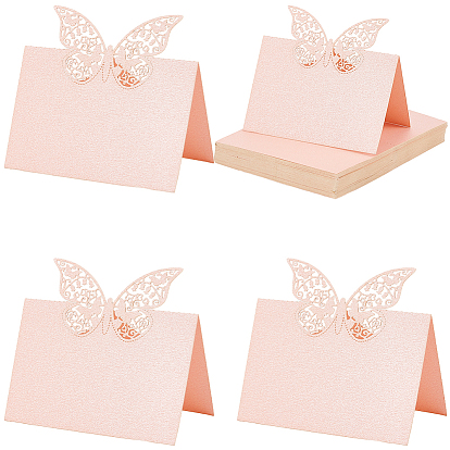 Paper Table Place Cards, Hollow Out, for Wedding, Restaurant, Birthday Party Decorations, Rectangle, Pink